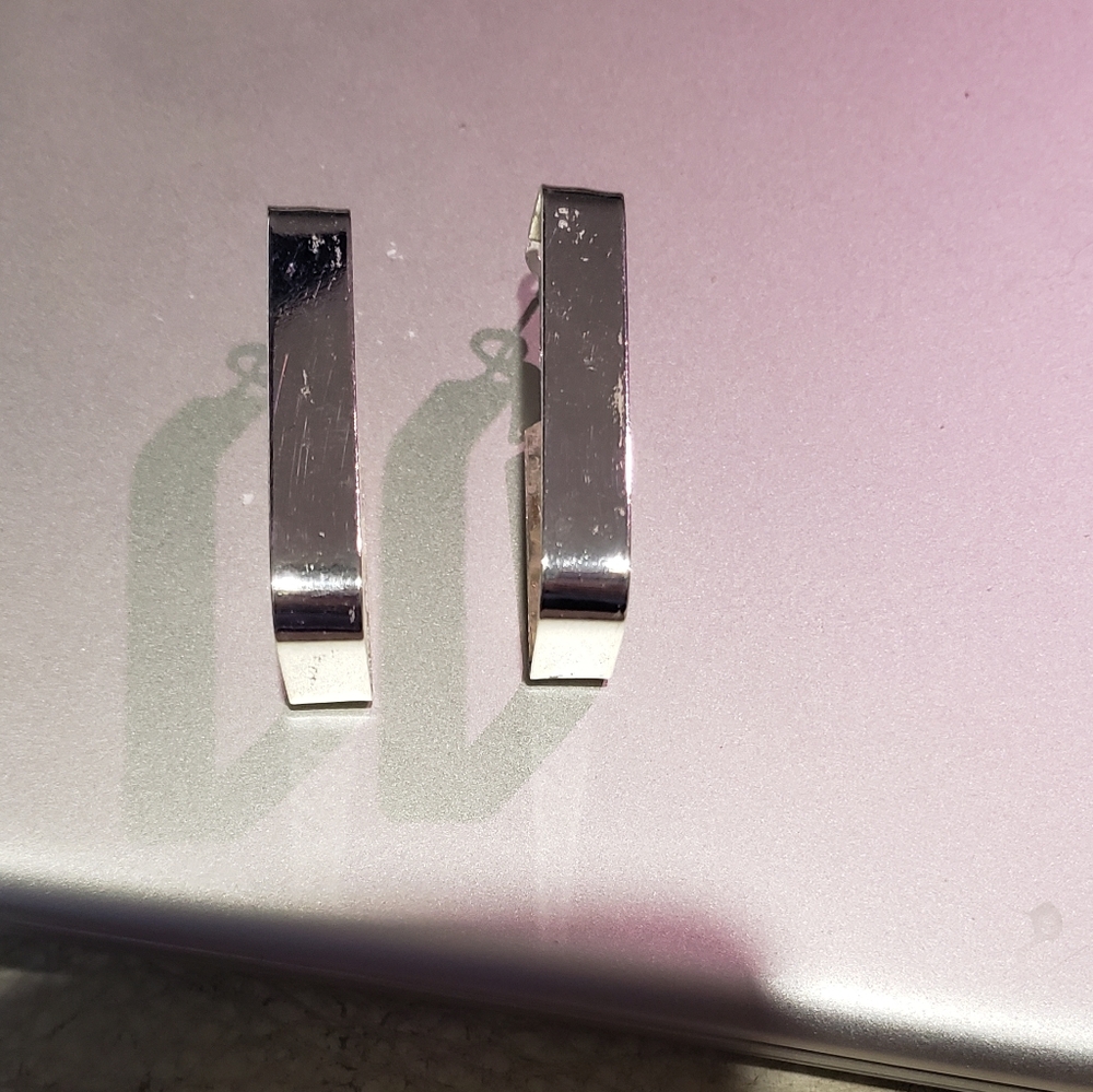 Silvertone Large Rectangle Earrings, 1.5". Euc. - image 1